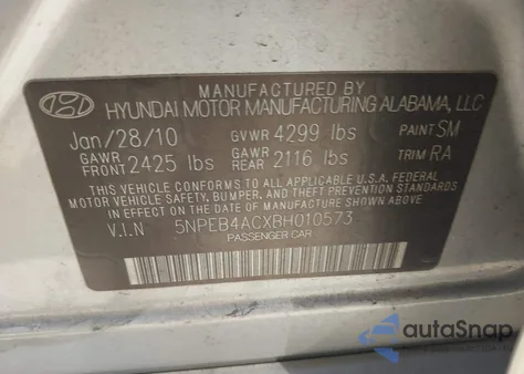 2011 Hyundai Sonata Gls z USA, uszkodzony, nr VIN 5NPEB4ACXBH010573